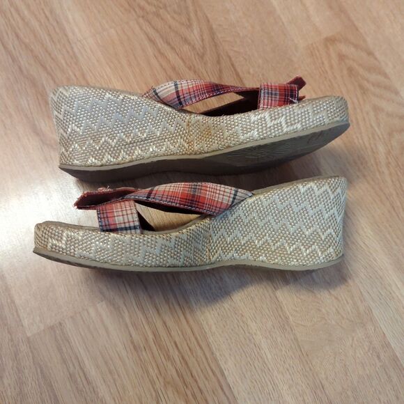 Mudd Painter Platform Wedge Sandals Womens 7M Red Plaid Y2K Chunky - Picture 4 of 7
